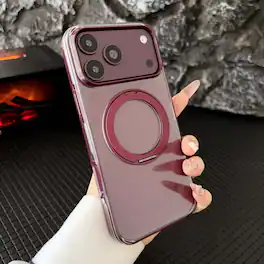 Dteck - Magnetic Case for Apple iPhone 18 Pro Max, Slim Shockproof Clear Back Cover with 360 Degree Ring Metal Stand - Winered