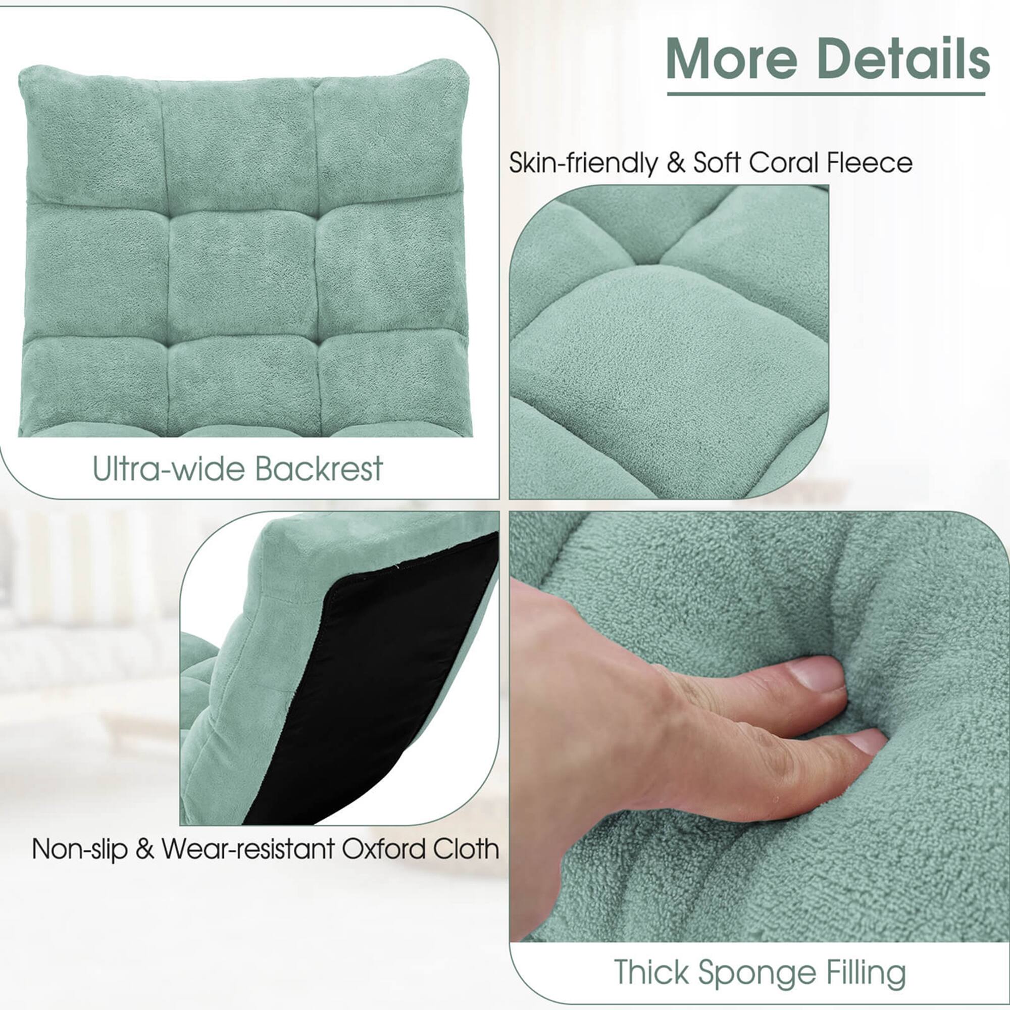 More Details

- Ultra-wide Backrest
- Skin-friendly & Soft Coral Fleece
- Non-slip & Wear-resistant Oxford Cloth
- Thick Sponge Filling