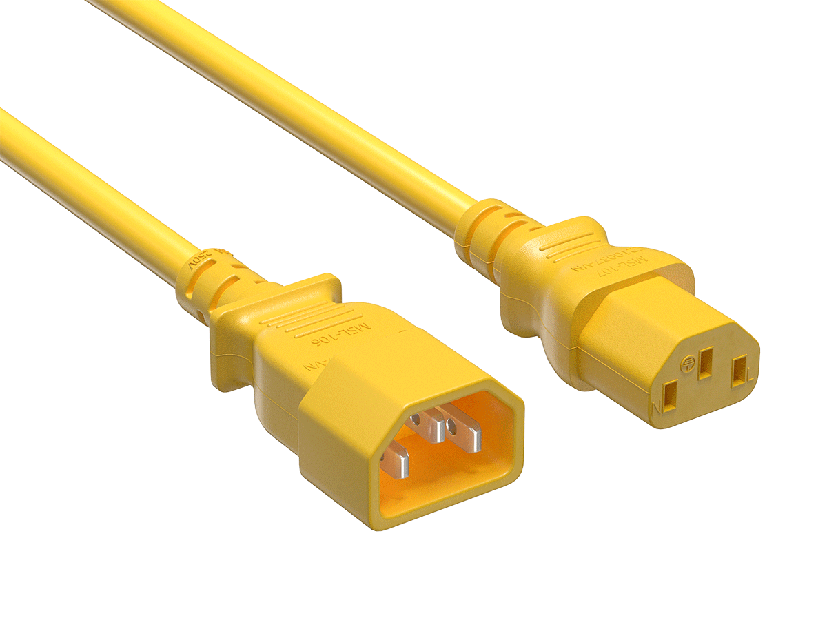 Cable Leader - Power Extension Cord, IEC C13 to C14 Fully Molded, 18 AWG 10A 250V for PDU, UPS, Monitor, Desktop PC - Yellow