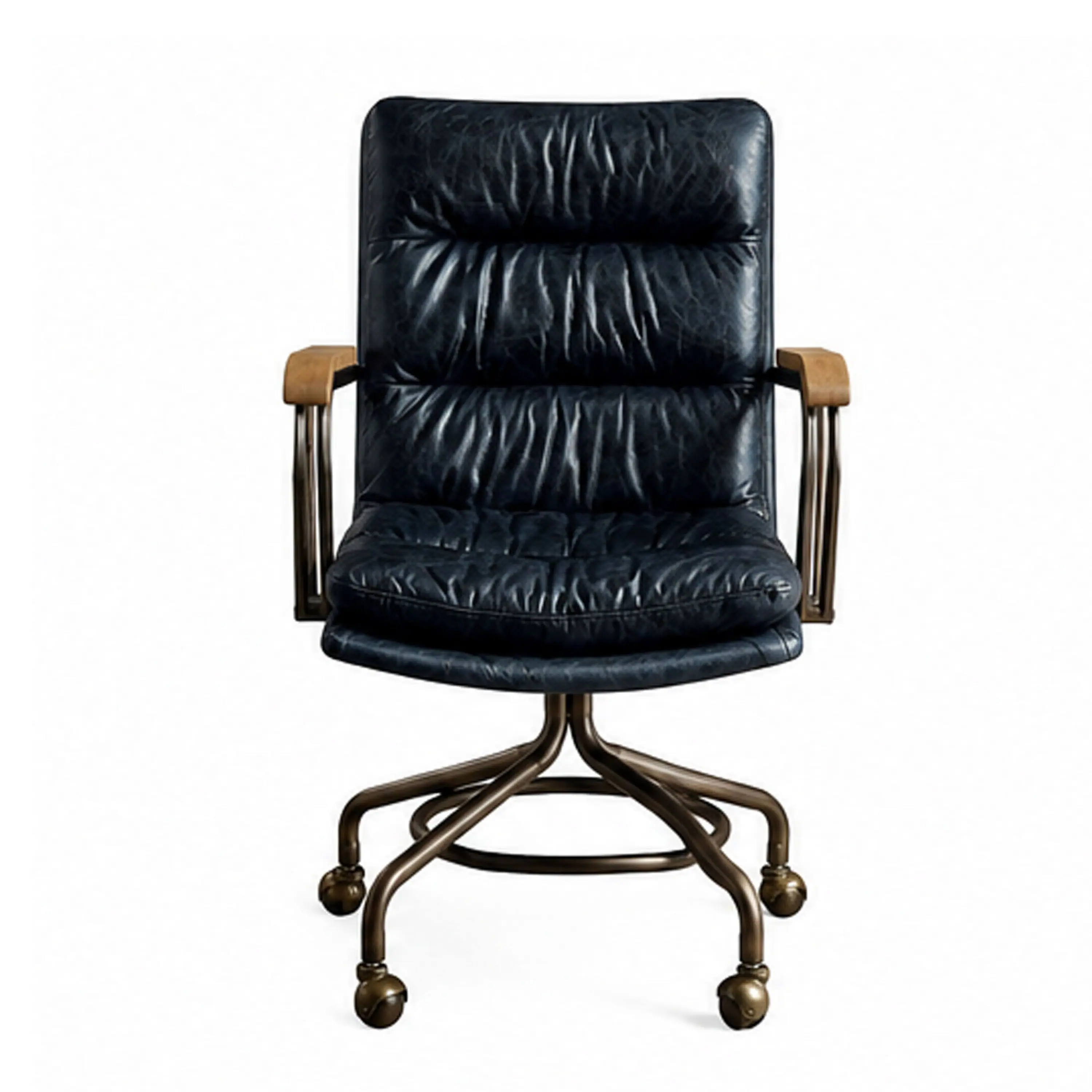 Angle. Manhattan Lane - Metal & Leather Executive Office Chair - Vintage Blue Leather.