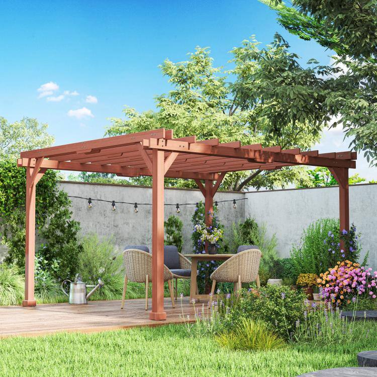 Alt View 2. PULUZ - 11 feet x 12.5 feet Outdoor Wood Pergola with Grape Trellis for Patio, Deck, Backyard, Lawn - Brown.