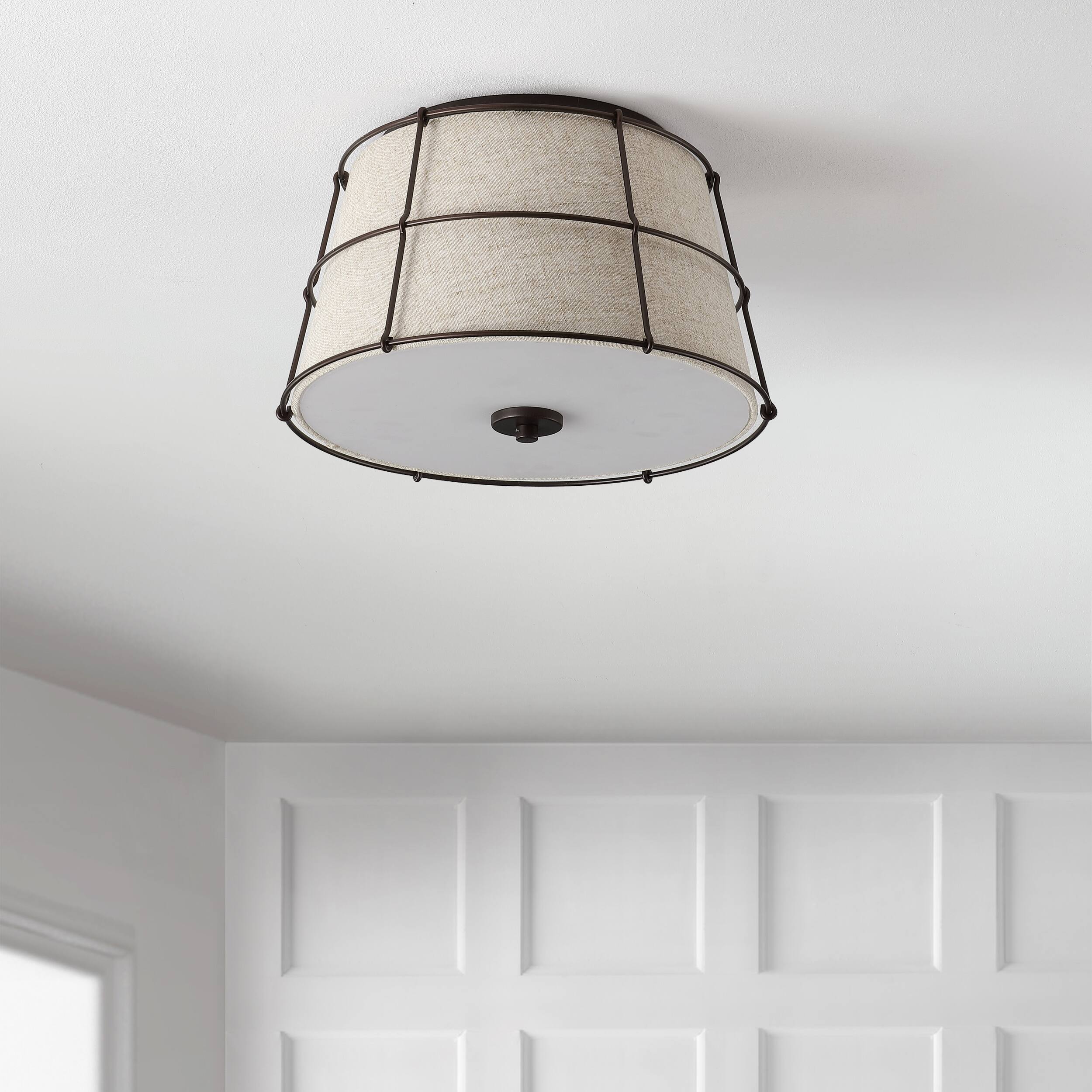 Alt View 5. Jonathan Y - Silas 14" 2-Light Rustic Farmhouse Iron LED Flush Mount, Oil Rubbed Bronze - Light Brown/Oil Rubbed Bronze.