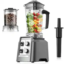 Teendow - 1800W Professional High-Speed Blender Set - 68oz BPA-Free Pitcher and 20oz Grinder Cup, 6-Blade Stainless Steel System - Silver