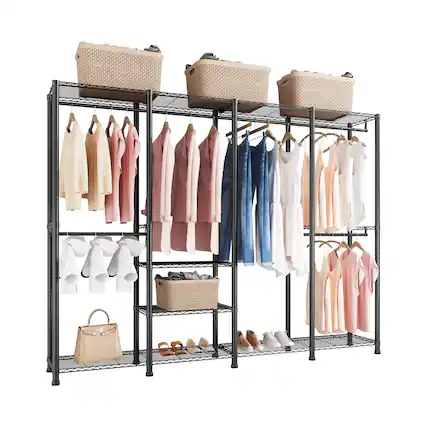 Front. VEVOR - Clothing Garment Rack, Heavy Duty Closet Wardrobe, Adjustable Tiers Clothes Racks with Steel Frame, 1100 lbs Load - Black.