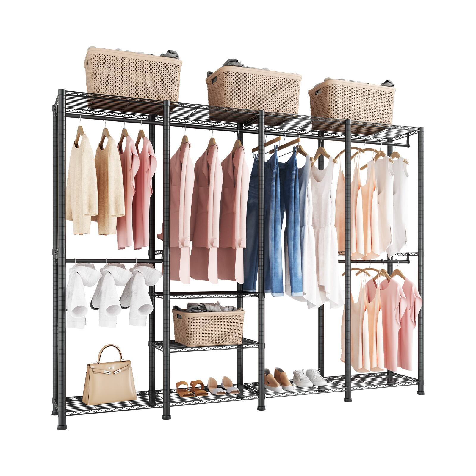 Front. VEVOR - Clothing Garment Rack, Heavy Duty Closet Wardrobe, Adjustable Tiers Clothes Racks with Steel Frame, 1100 lbs Load - Black.