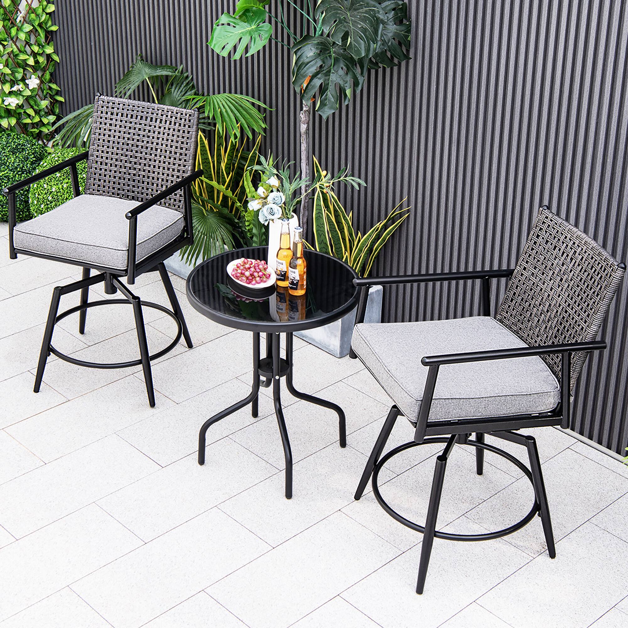 Alt View 3. Gymax - Gymax Patio Swivel Bar Stools Set of 4 Outdoor Counter Height Bar Chairs w/ PE Rattan Back - Black.