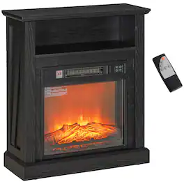 Ecooso - 27 inch Freestanding Electric Fireplace with Mantel Surround, 1400W Heater with Realistic Log and Flame - Black