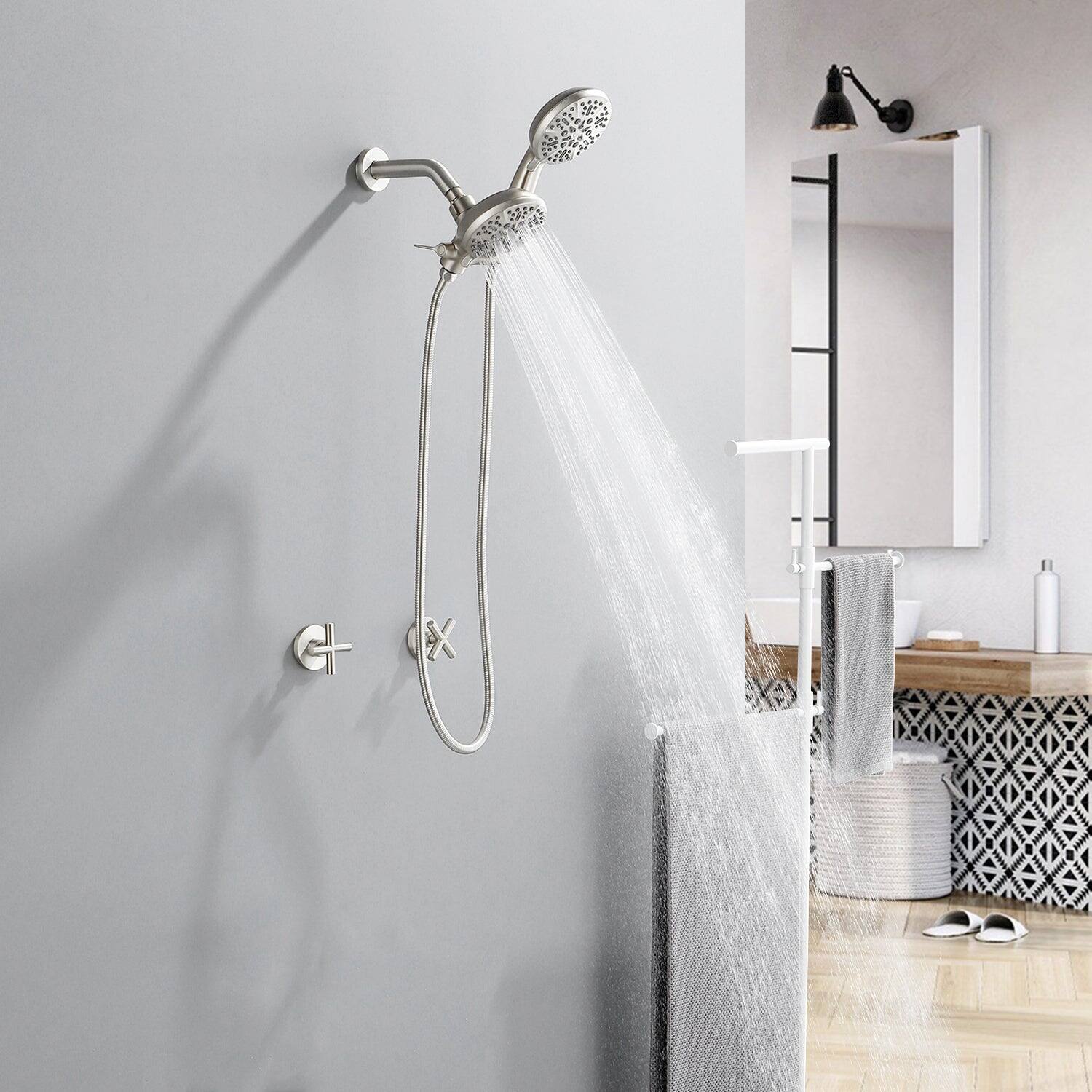 Alt View 2. Boyel Living - Brushed Nickel Shower Set with Dual Handle Control and 7 Function Dual Shower Heads - Brushed Nickel.