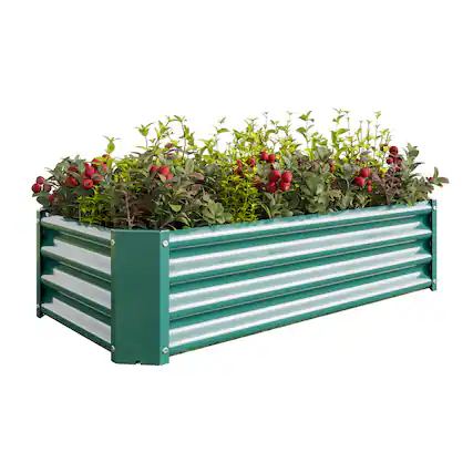 Front. PAIHOME - Metal Raised Garden Bed, 4×2×1 ft Rectangle Raised Planter for Flowers Plants, Vegetables Herb, Garden Decor - Green.