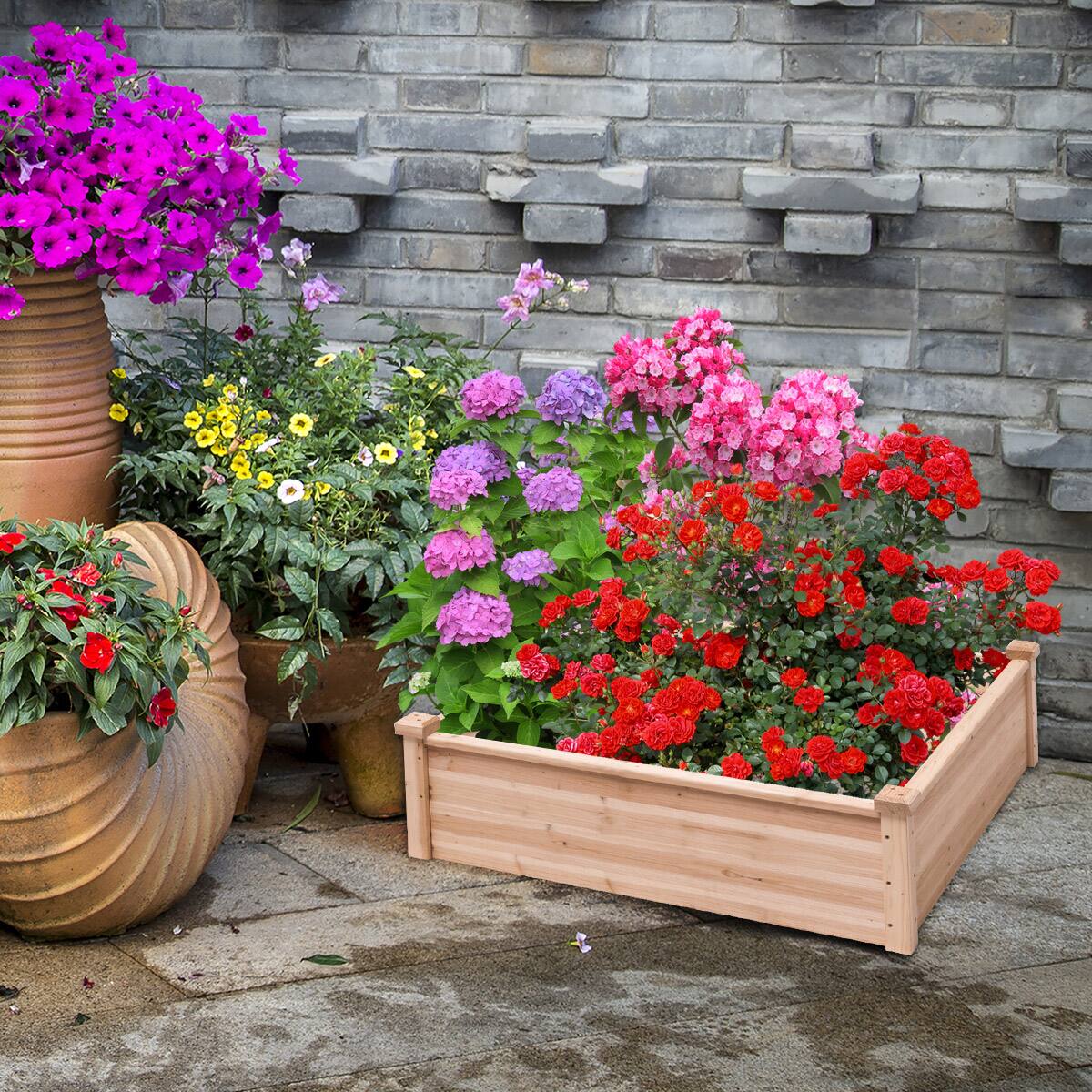Alt View 2. Gymax - Gymax Wooden Garden Bed Vegetable Flower Raised Square Planter Kit Outdoor Garden - Natural.