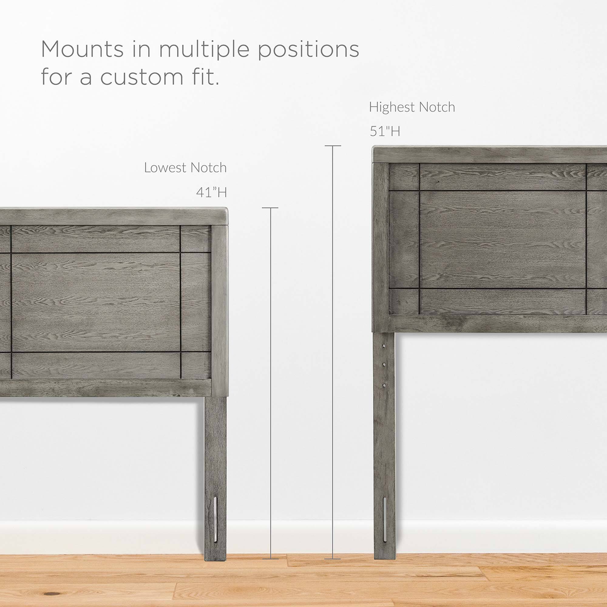 Mounts in multiple positions for a custom fit.

Lowest Notch 41"H

Highest Notch 51"H
