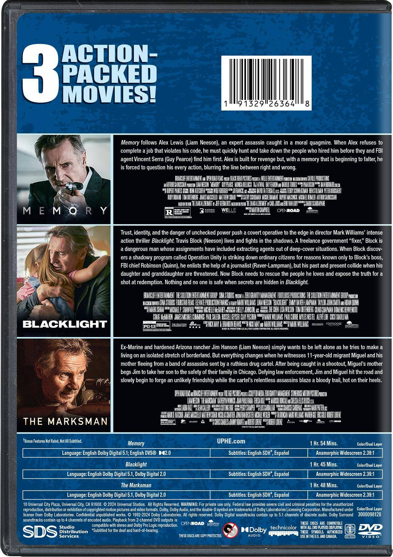 Back. Blacklight / Memory / The Marksman 3-Movie Collection [DVD].
