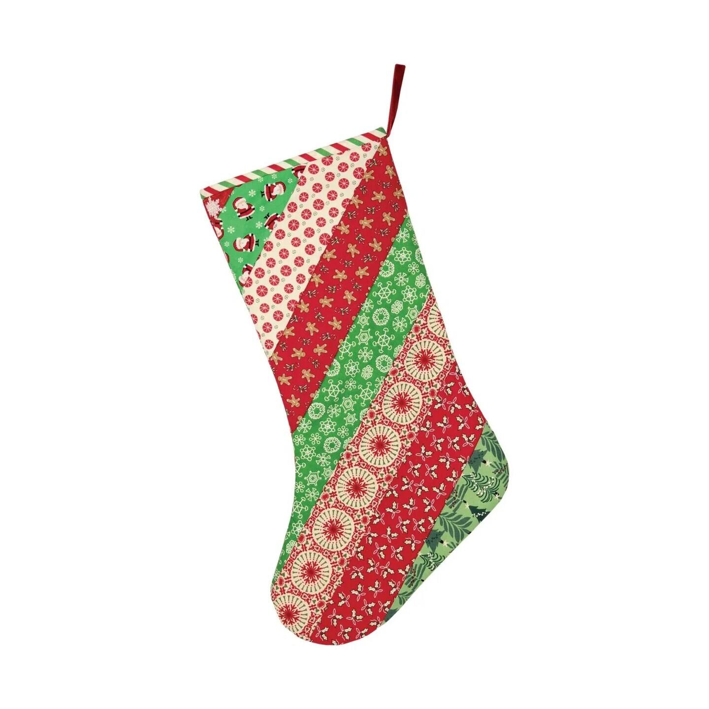 Front. AccuQuilt - June Tailor Quilt As You Go Holiday Striped Stocking -- 1/pack, Off White.