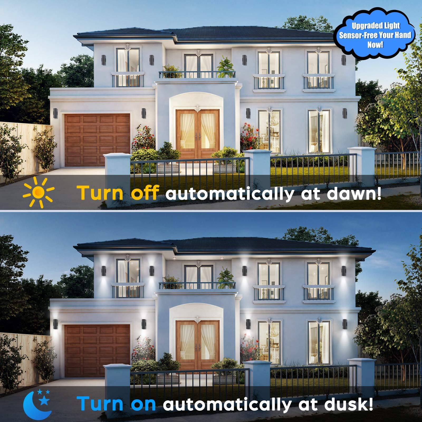 Upgraded Light Sensor-Free Your Hand Now!

Turn off automatically at dawn!

Turn on automatically at dusk!