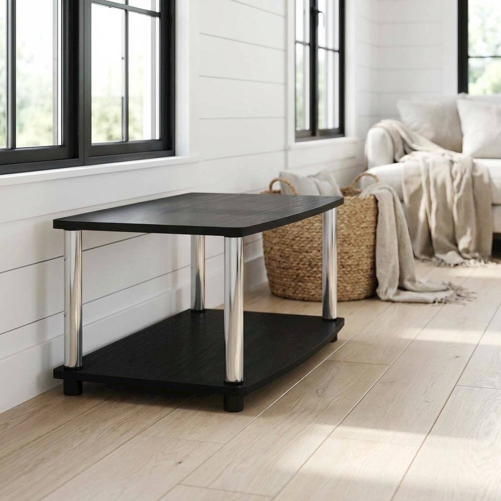 Alt View 1. FurniFact - Wooden TV Stand with Americano/Chrome Finish, Elevated Design, No Tools Required - Black.