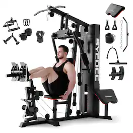 Syedee - Home Gym Station, Workout Station With 150LBS Weight Stack, W/ Handle Set for All Body Training - Black