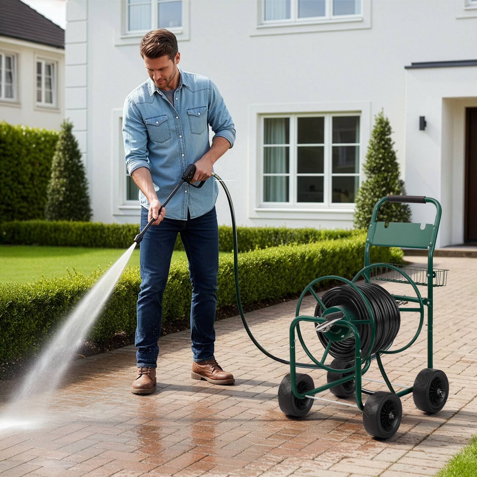 Angle. Winado - Garden Hose Reel Cart, Heavy Duty Water Hose Cart for Outside, Lawn Watering, for Garden Hold Up to 300 ft.
