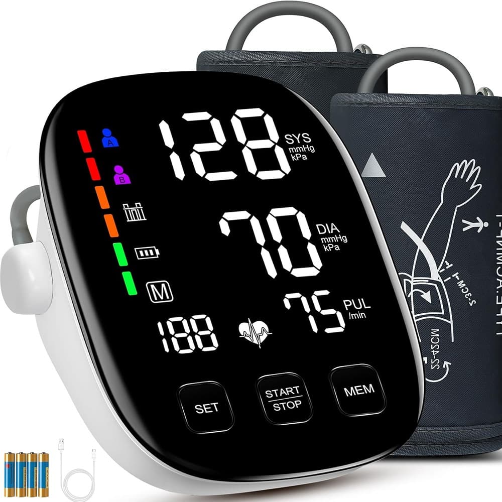 RTMB - Upper Arm Blood Pressure Monitor with Dual Cuffs (9–21"), Backlit LED, White - Black