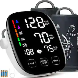 RTMB - Upper Arm Blood Pressure Monitor with Dual Cuffs (9–21"), Backlit LED, White - Black
