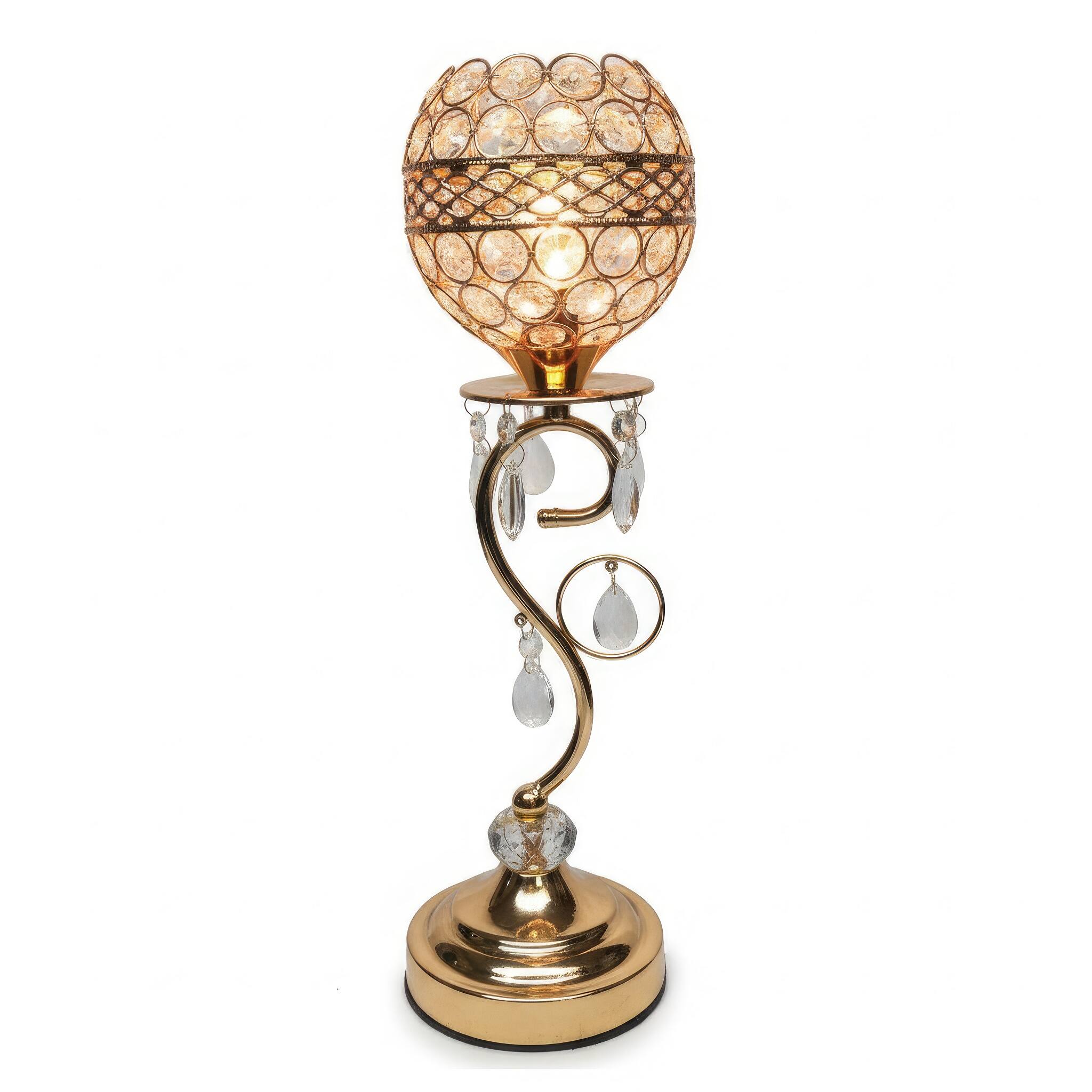 Angle. FC Design - 16.5"H Elegant Gold Scroll Base w/ Faux Crystal Globe Shade Touch Lamp.