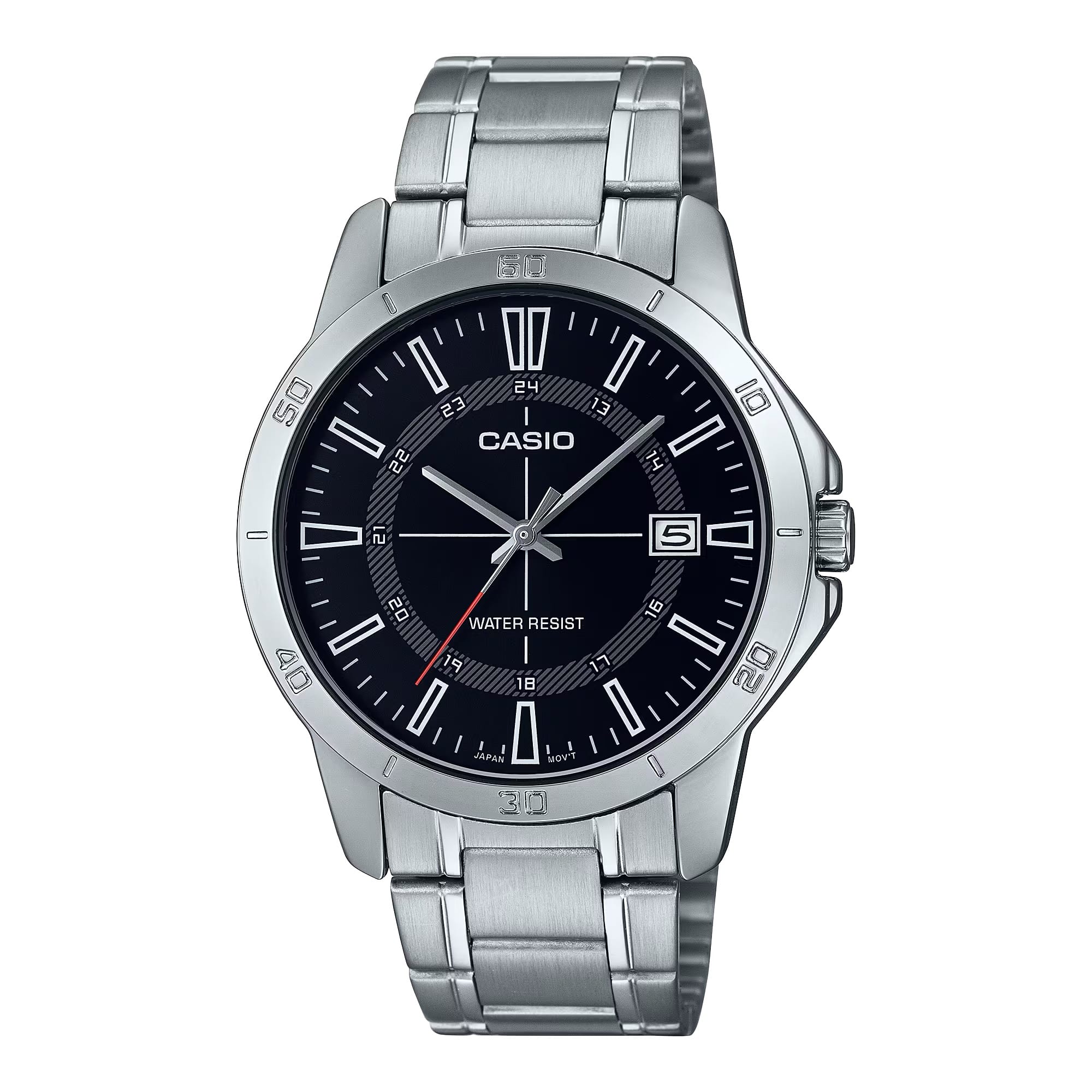 Casio - Men’s Black Dial Stainless Steel Bracelet Watch - Casio MTP‑V004D‑1CUDF - Silver