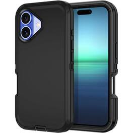 Entronix - Heavy Duty Triple-Layer Case for iPhone 16 - Ultimate Protection - Black