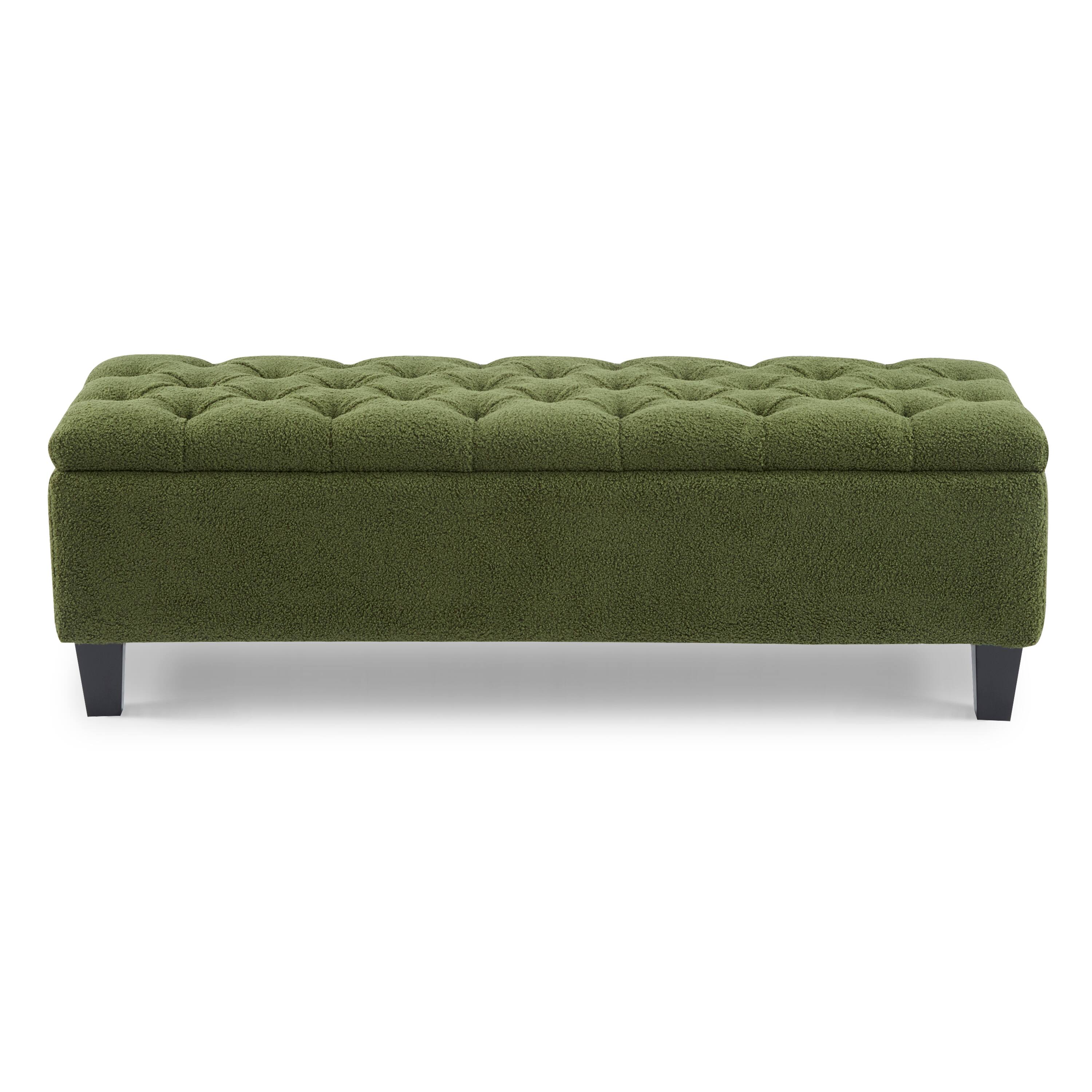 Alt View 6. Loheer - Boucle Storage Ottoman Bench with Hidden Compartment and Solid Rubber Wood Legs, 300 lbs Capacity - Green.