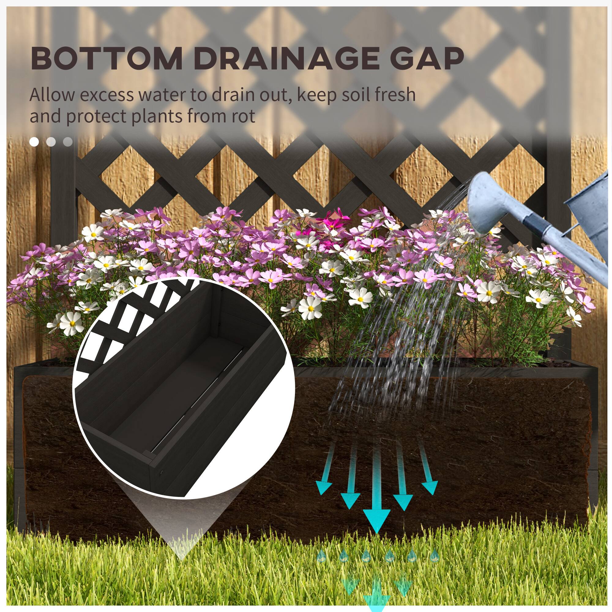 BOTTOM DRAINAGE GAP  
Allow excess water to drain out, keep soil fresh and protect plants from rot