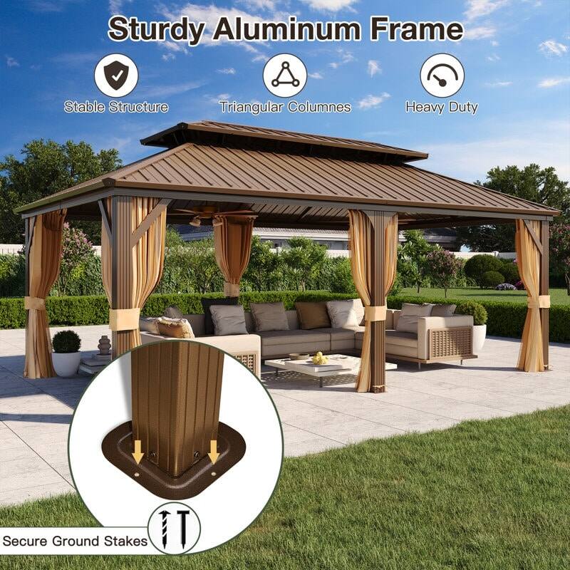 Sturdy Aluminum Frame  
Stable Structure  
Triangular Columns  
Heavy Duty  
Secure Ground Stakes