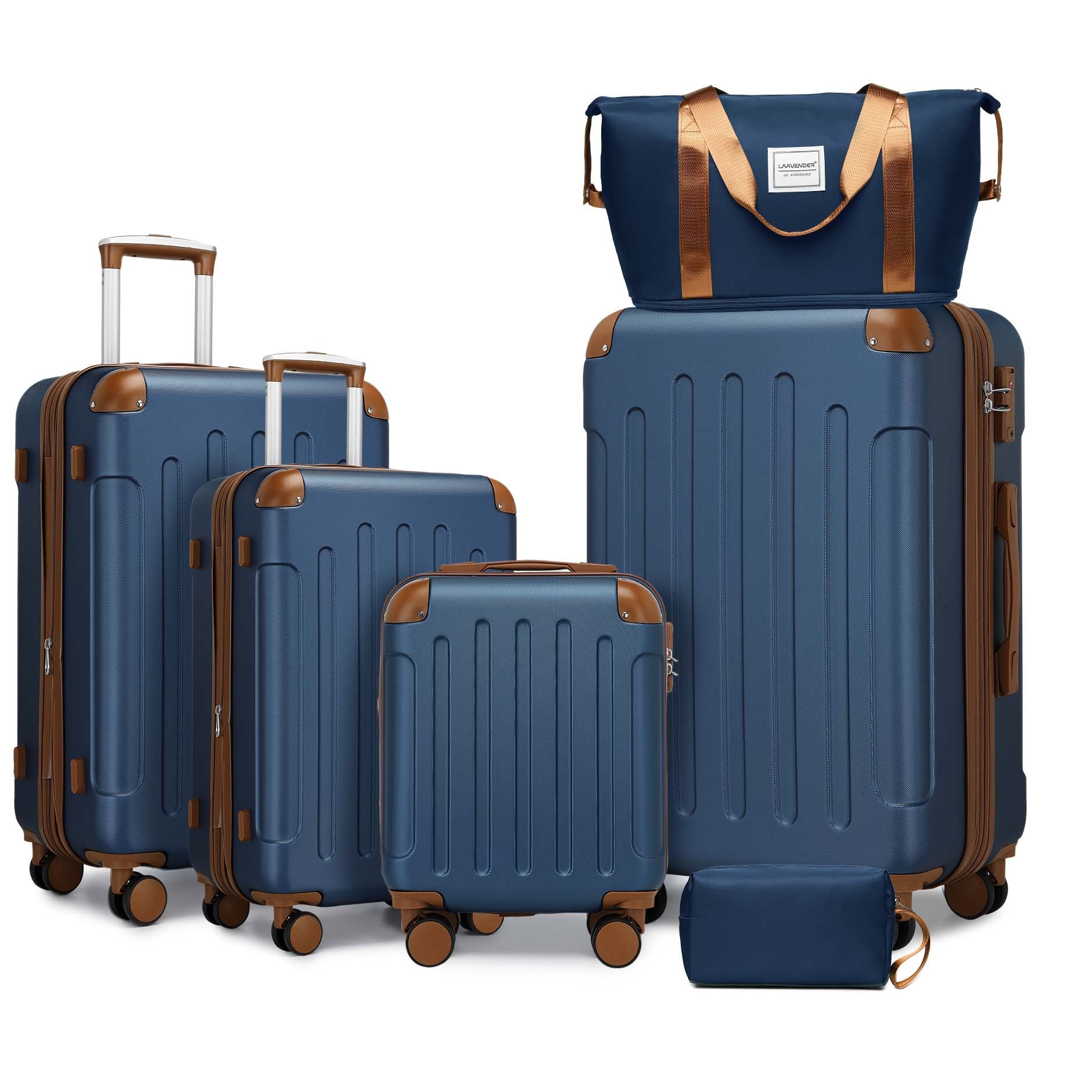 BreeBe - Luggage Sets 6 Piece with Duffel Bags, Hardside Expandable Suitcases with Spinner Wheels TSA Lock - Navy Blue