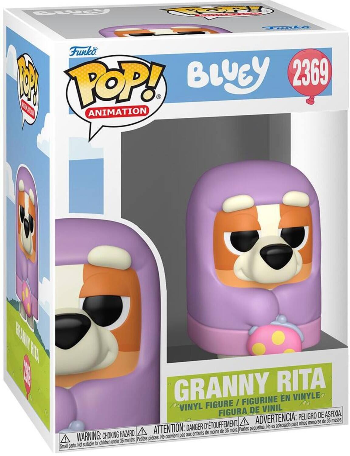 BLUCY  
OP!  
Funko POP! BLUEY 2369 ANIMATION  
GRANNY RITA  
GRANNY RITA FIGURINE EN VINYLE FIGURE / VINYL DE VINIL FIGURA DE VINIL  
PELIGRO DE ASFIXIA. D'TOUFFEMENT, ADVERTENCIA: adecuado para niños menores de 36 meses. DANGER petites. No es HAZARD. ATTENTION: aux enfants de moins de 36 mois, Partes WARNING: CHOKING Petites pices, Ne convient pas for children under 36 months, Small parts. Not suitable