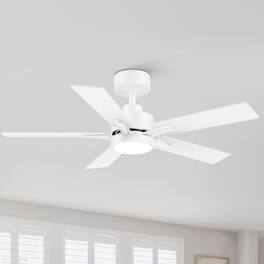 Breezary - 42-in Integrated LED Ceiling Fan with Remote, 3-Color Light, 5 Blades, Reversible DC Motor - Matte White