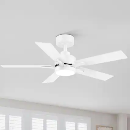 Front. Breezary - 42-in Integrated LED Ceiling Fan with Remote, 3-Color Light, 5 Blades, Reversible DC Motor - Matte White.