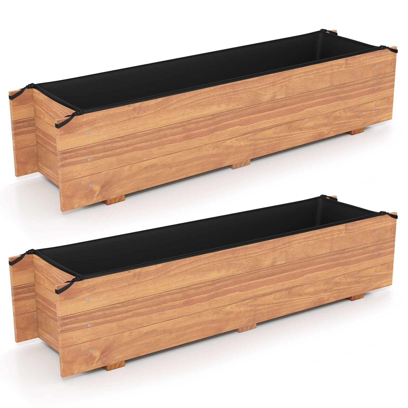 Costway - 2 PCS Wooden Raised Garden Bed with Drainage Holes, Liner for Vegetable Flower Herb - Natural price history on PriceWatchPro