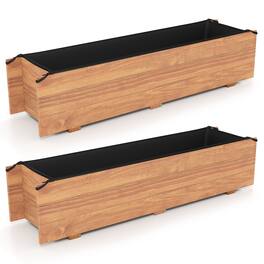Costway - 2 PCS Wooden Raised Garden Bed with Drainage Holes, Liner for Vegetable Flower Herb - Natural