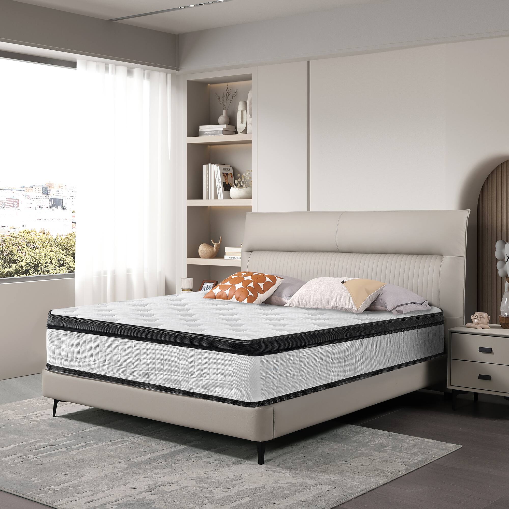Back. GOODSILO - 12 Inch Twin XL Hybrid Mattress with Memory Foam and Pocket Springs, Enhanced Comfort - White+Black.