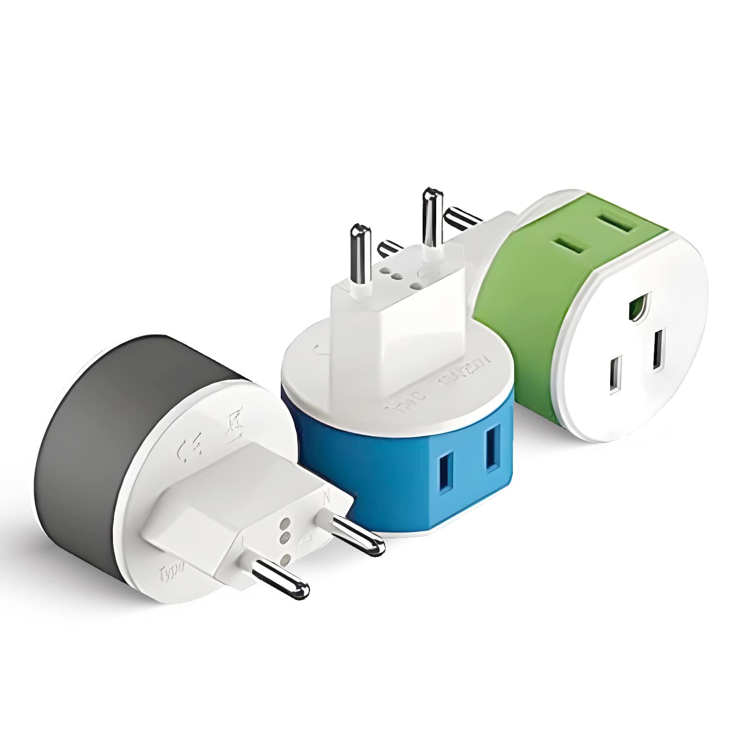 Front. Orei - OREI Europe Travel Plug Adapter – 3 Pack – Type C – Dual USA Inputs – Safe Grounded Use for Phones, Laptops & More - Blue.