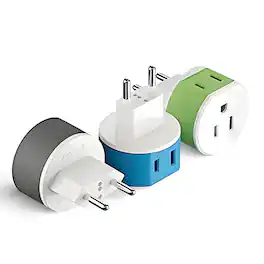 Orei - Europe Travel Plug Adapter – 3 Pack – Type C – Dual USA Inputs – Safe Grounded Use for Phones, Laptops & More - Blue