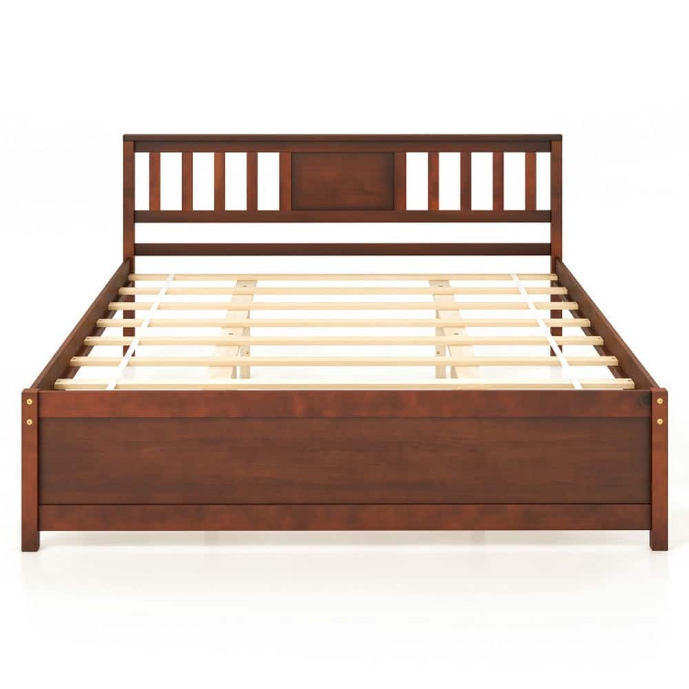Kadyn - Modern BedFrame Bed Wooden Platform Bed with Headboard and Slat SupportQueen Size - Walnut