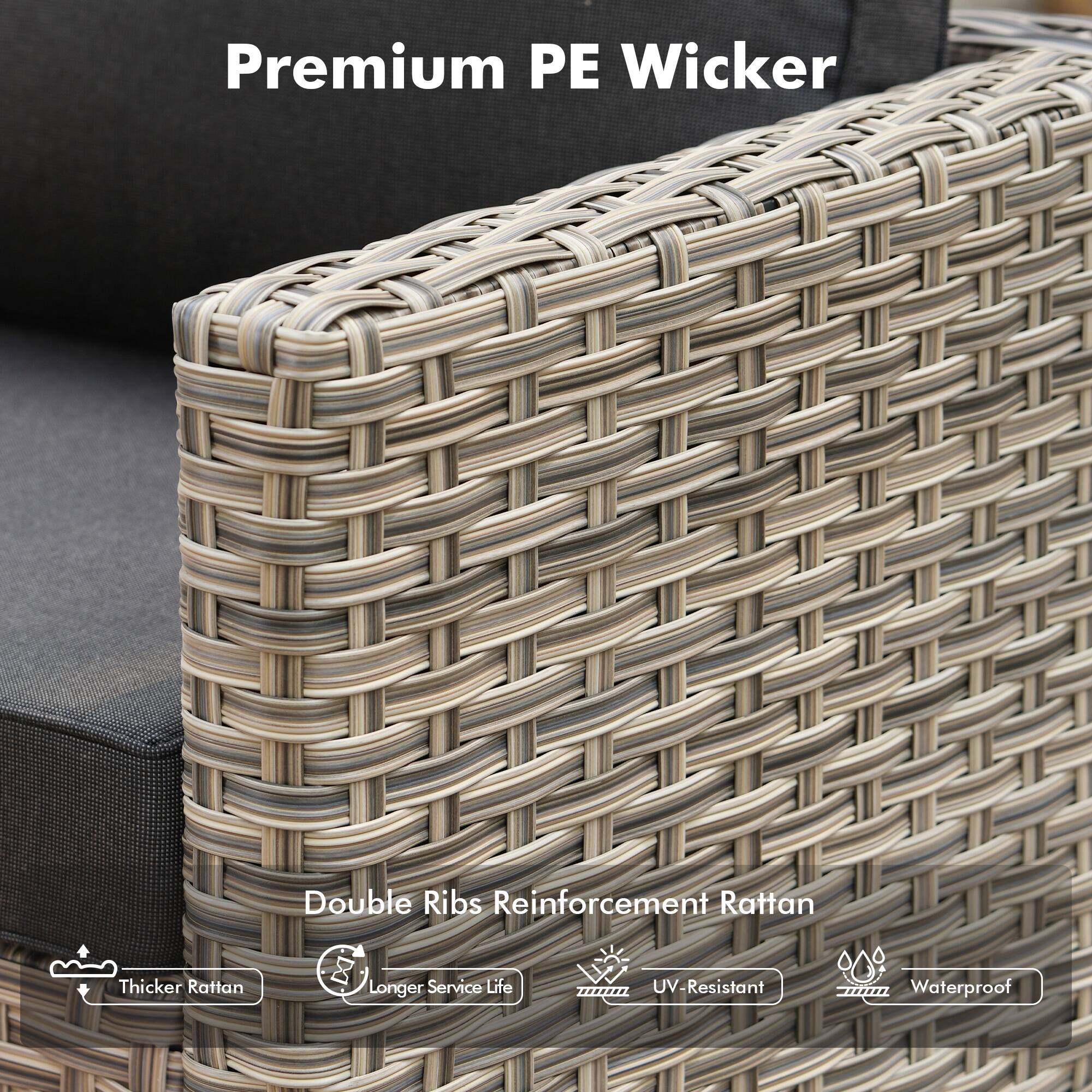 Premium PE Wicker

Double Ribs Reinforcement Rattan

- Thicker Rattan
- Longer Service Life
- UV-Resistant
- Waterproof