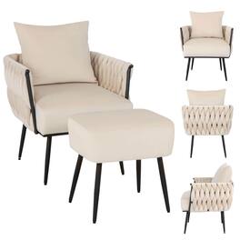 Costway - Modern Dutch Velvet Accent Chair and Ottoman Set - Beige