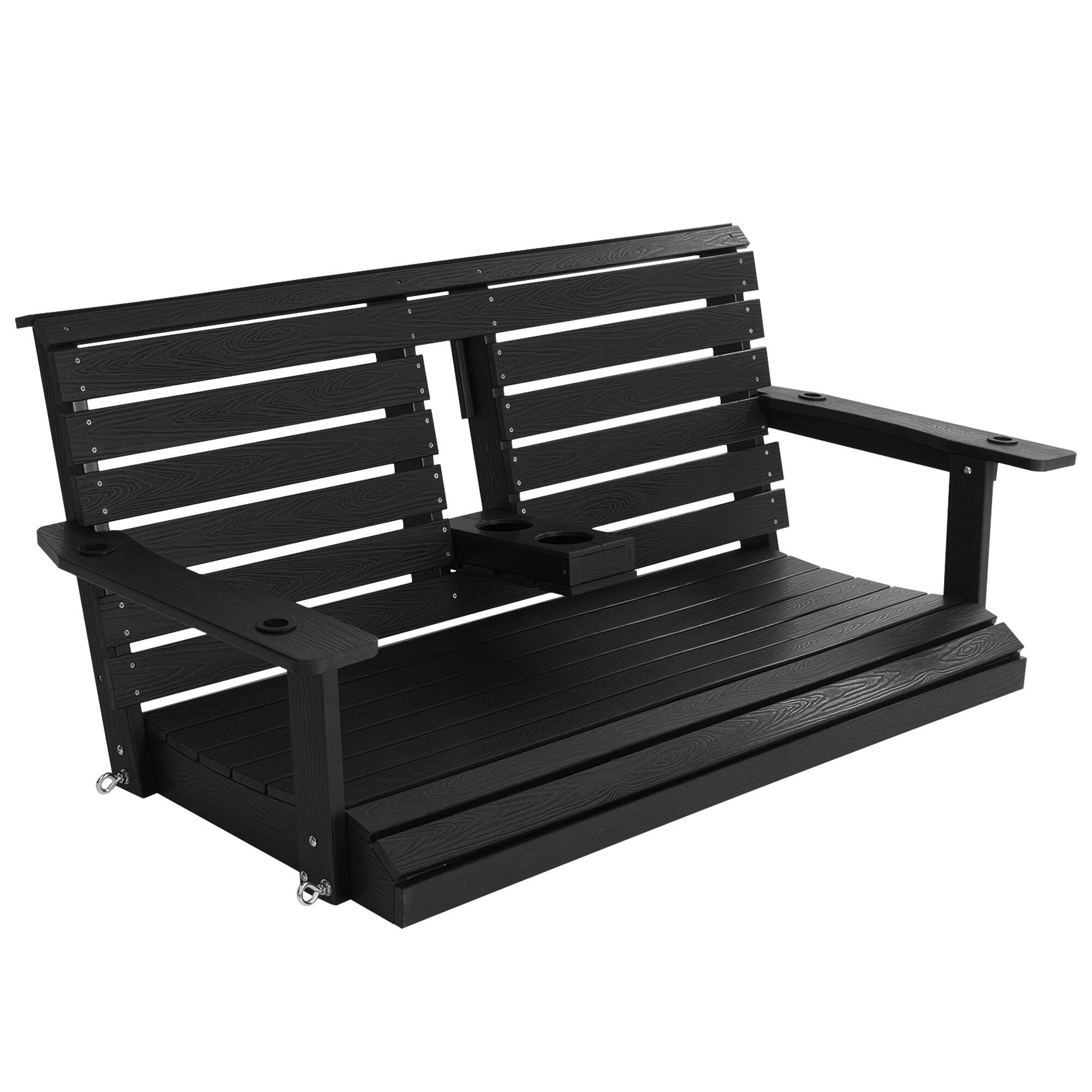 Alt View 3. Fortune Candy - Poly Lumber 2-Seat Porch Swing, HIPS 4.5-Feet Bench Swing with Foldable Cup Holders for Porch, Patio and Garden - Carbon Black.