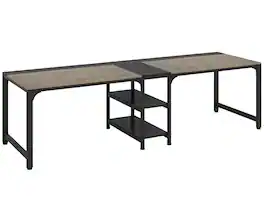 Kadyn - Study Writing Desk, Computer Desk,90.55" Two Person Desk, Double Computer Desk with Storage Shelves, Black - Gray