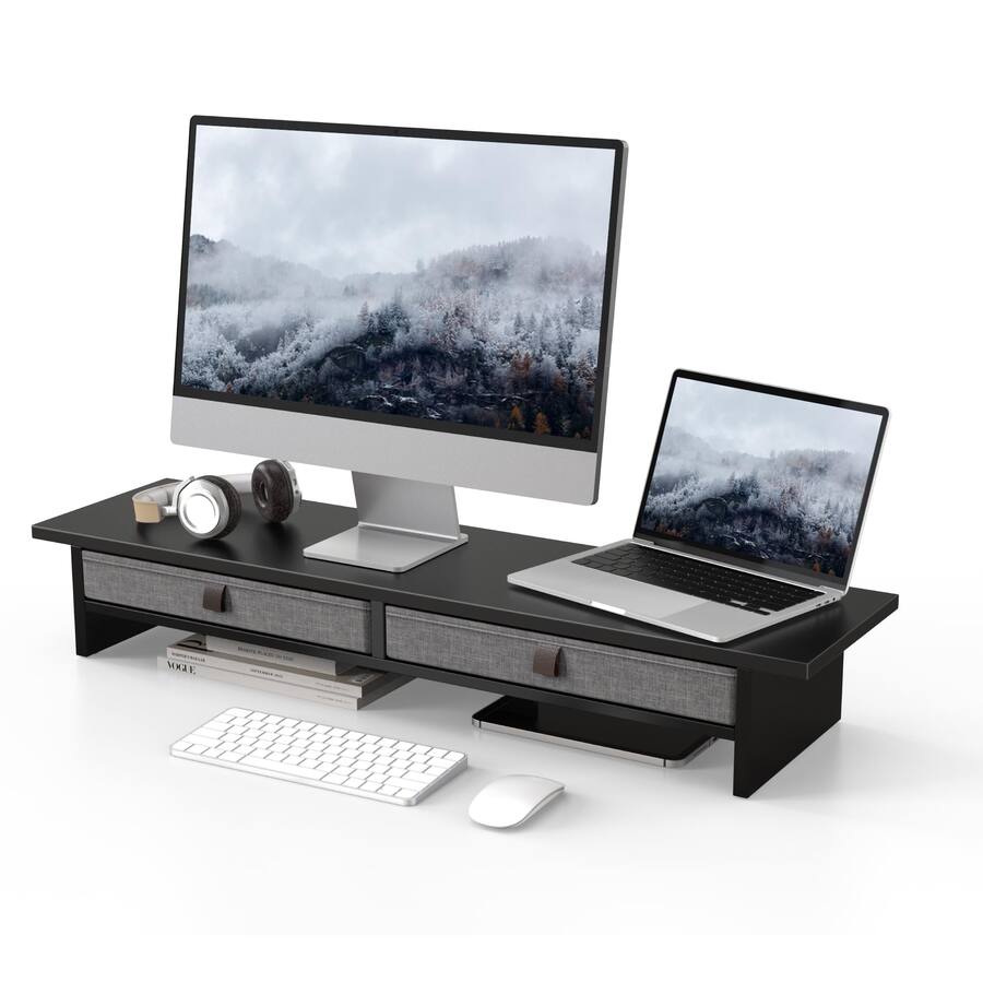 Base Assembly For Monitor Cedar Assembly Monitor Stand With Drawer 2 Tiers Dual Riser For Desk ...