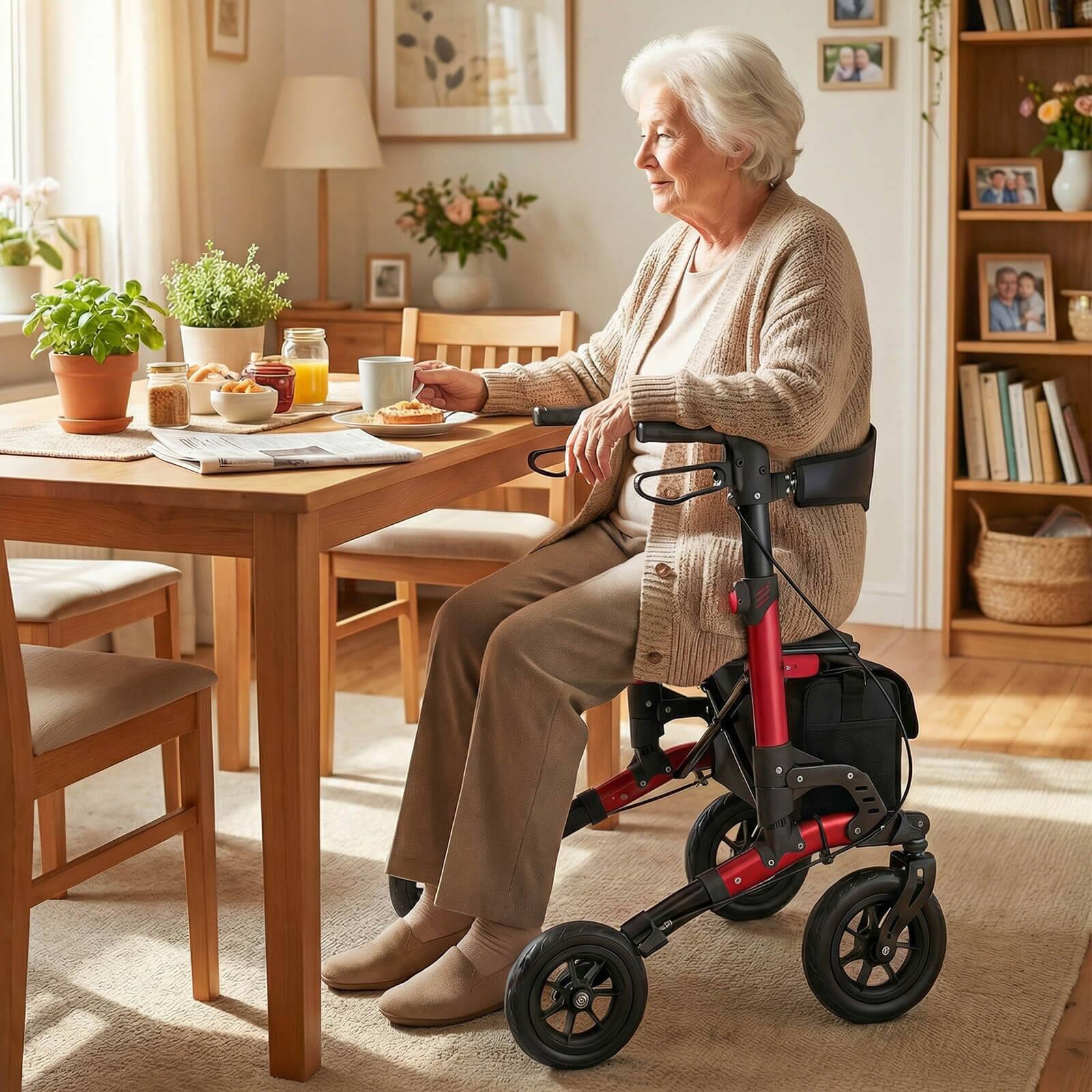 Alt View 1. Costway - Costway Rollator Walker for Seniors with Seat Mesh Backrest Spring Suspension Cane Holder - Red + Black.