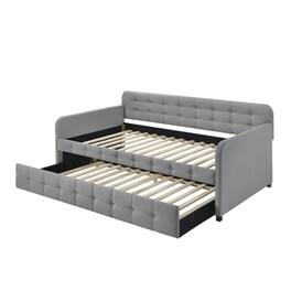 Hivvago - Tufted Polyester Linen Twin Daybed with Trundle - Gray