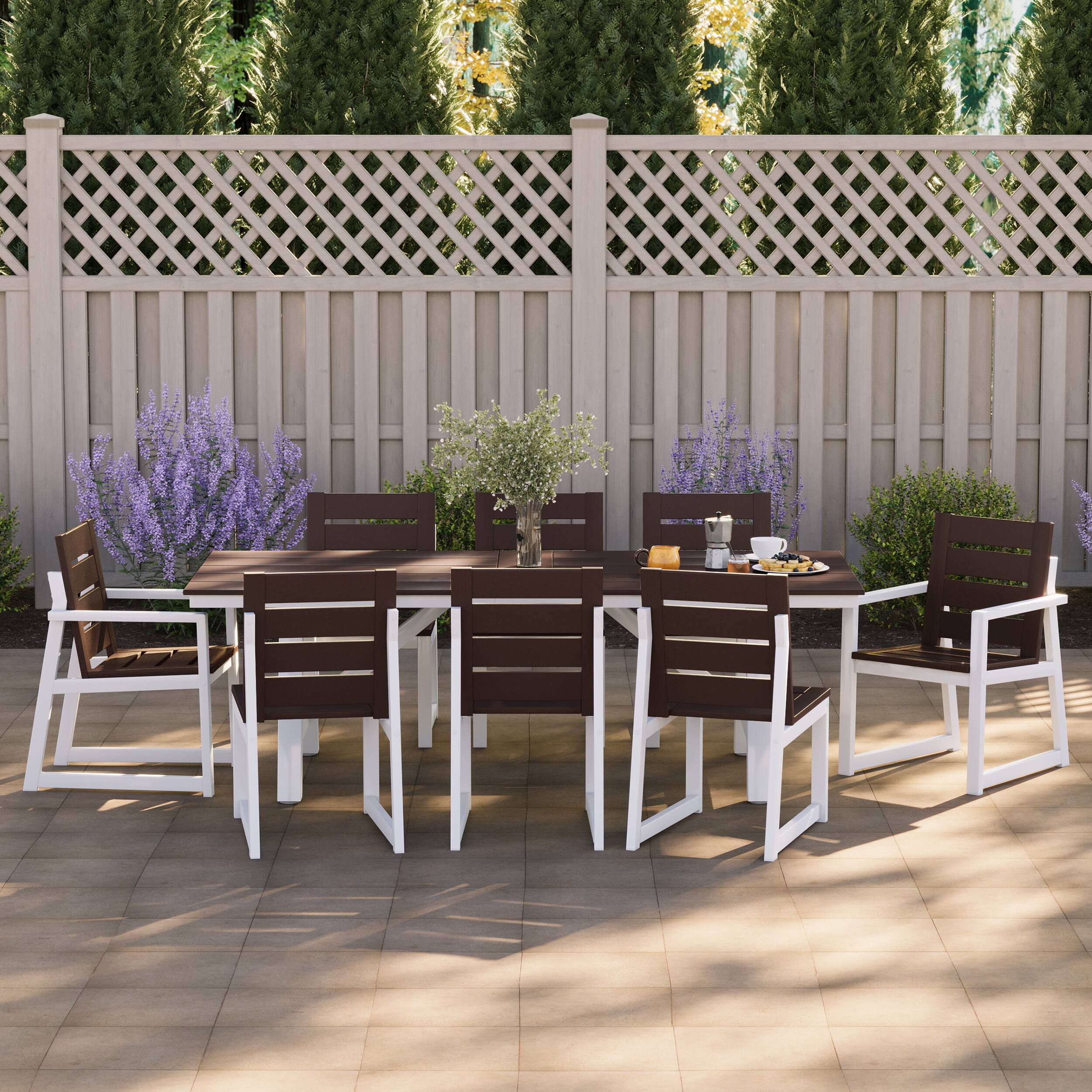 Angle. WestinTrends - WestinTrends Cape May 9-Piece HDPE Outdoor Furniture Patio Dining Table With Umbrella Hole and Chairs Set For 8 - Dark Brown.