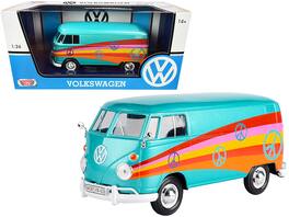 Volkswagen Type 2 (T1) Delivery Van "Peace" 1/24 Diecast Model Car by Motormax - Turquoise Metallic