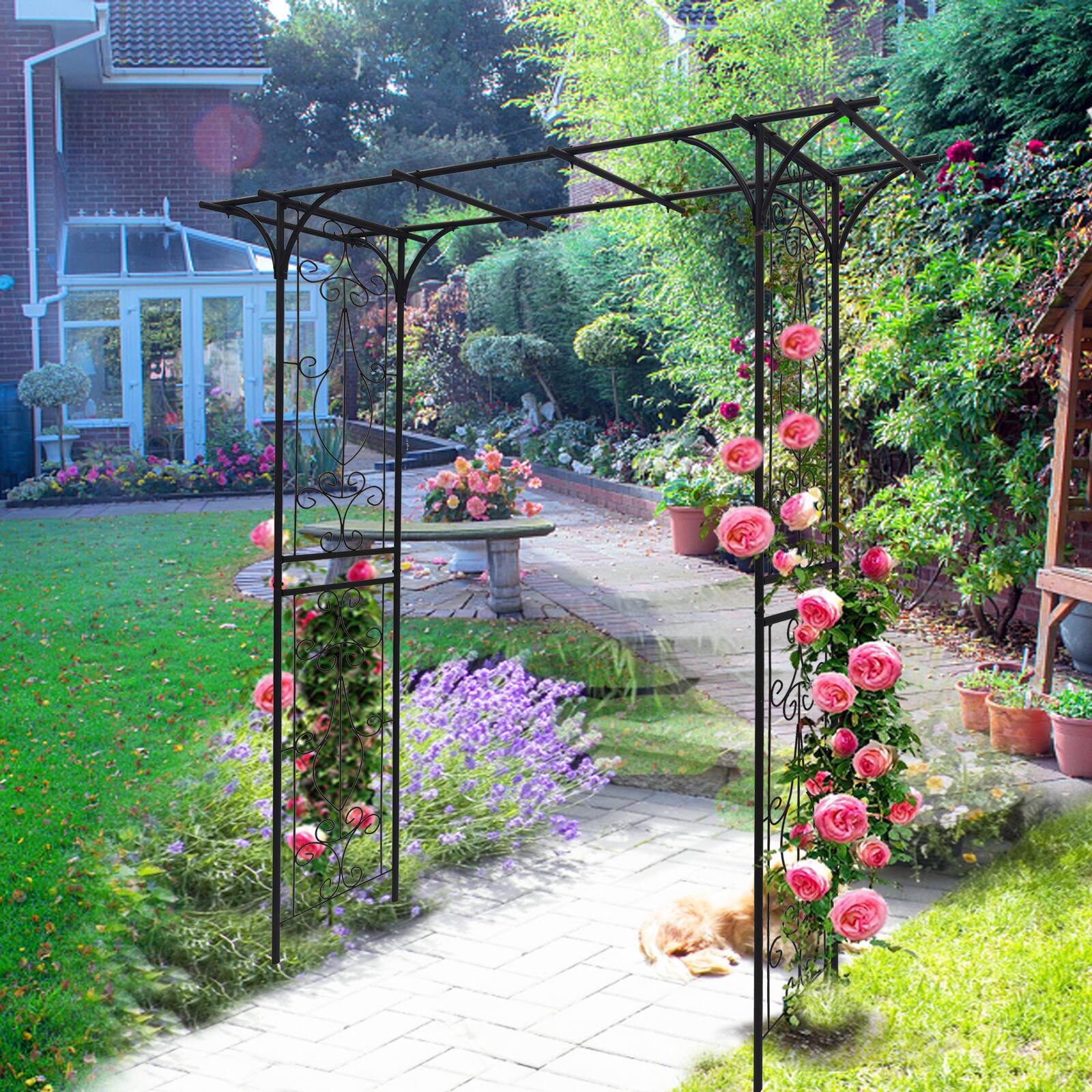 Alt View 6. Loheer - 6.69 x 1.71 x 6.76 ft Metal Garden Arch Plant Support Trellis for Outdoor Wedding Garden - Black.