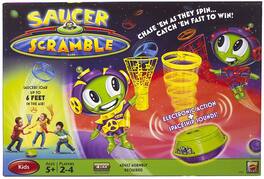 Mattel - Saucer Scramble Game for 2-4 Players - Saucers soar up to 6 feet in the air - Multi